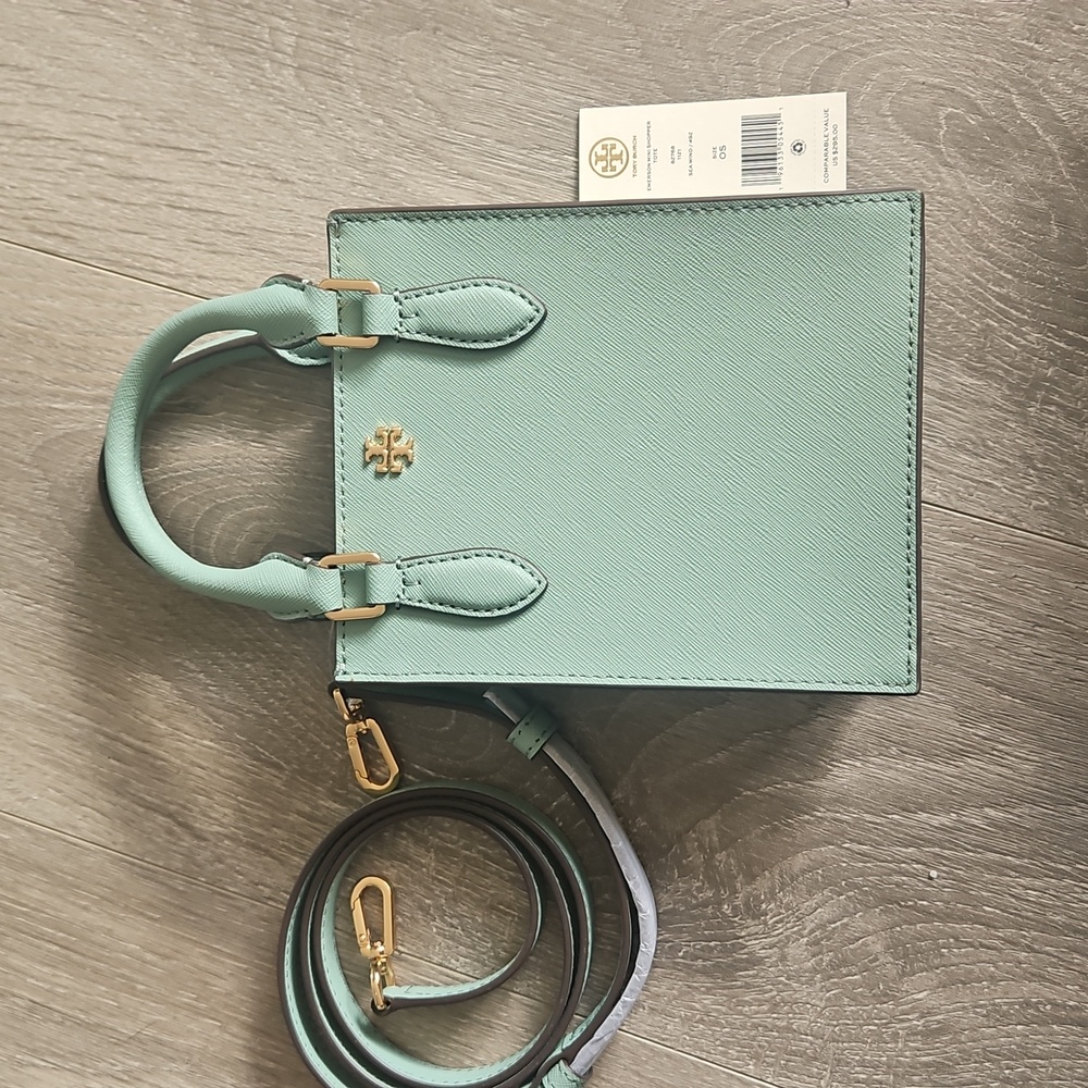 Tory Burch Emerson Mini Shopper Tote Sea Wind Mint Color